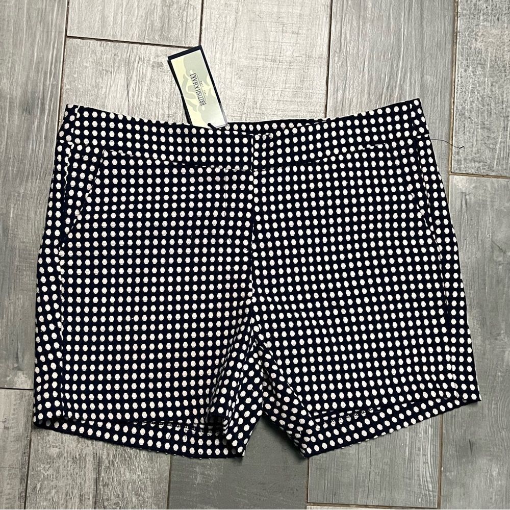 NWT Polka Dot Gingham Mid Rise 3.5” Short British Khaki Navy Blue White 6